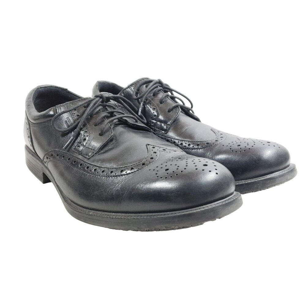 Rockport Mens Size 13 Essential Details Waterproof Wingtip Black Leather Dress